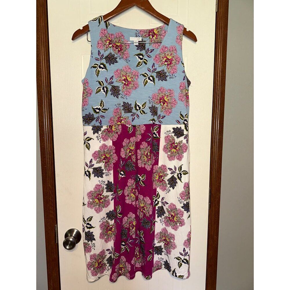 J. Jill Floral Colorblock DressโV Neck Sleeveless Side Pockets Stretch Size Smal - Picture 4 of 13